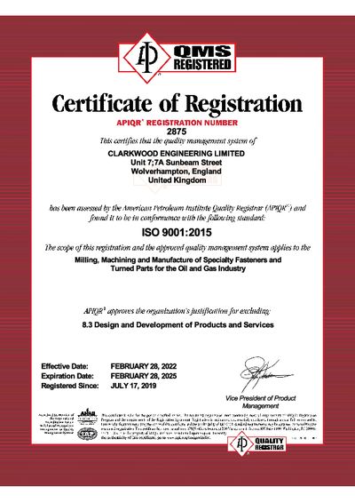 Certificate ISO-2875 2022-25
